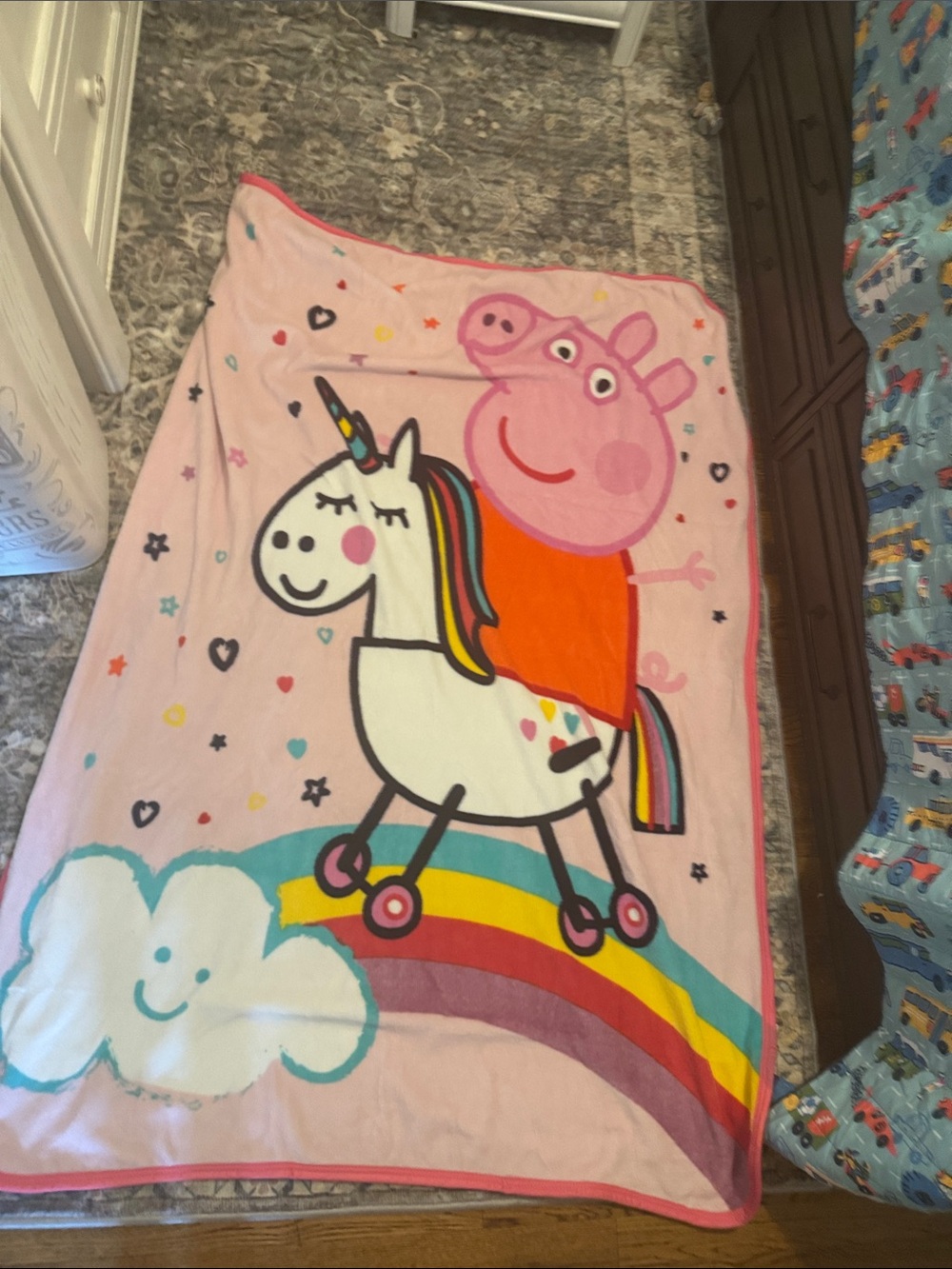 Peppa Pig Pink Unicorn Rainbow Kids Throw Blanket